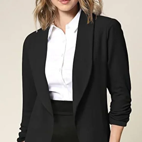 3/4 Sleeve Blazer Open Front Cardigan Jacket Work Office Chic Minimal